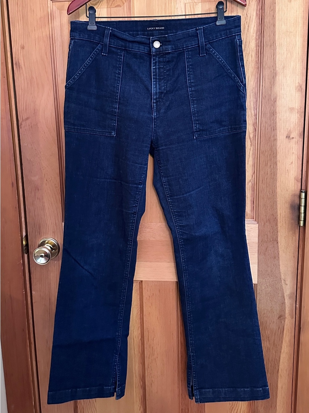 Lucky Brand Dark Blue Flare Jeans Front Patch Pockets Size 12/31A